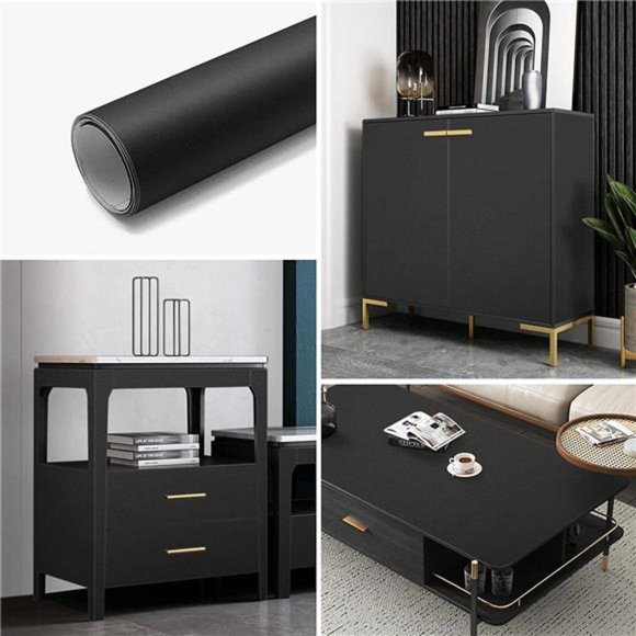 Thick Black Wallpaper 16"x198" Black Peel and Stick Wallpaper Matte Black - Picture 4 of 7